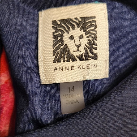 ANNE KLEIN Navy Blue Floral Swing Dress Size 14 - Picture 5 of 14